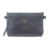 プラダ PRADA トライアングルロゴ 2NA039 クラッチバッグ カーフ ブラック メンズ レディース【中古】【Aランク】