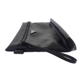 プラダ PRADA トライアングルロゴ 2NA039 クラッチバッグ カーフ ブラック メンズ レディース【中古】【Aランク】