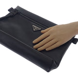 プラダ PRADA トライアングルロゴ 2NA039 クラッチバッグ カーフ ブラック メンズ レディース【中古】【Aランク】