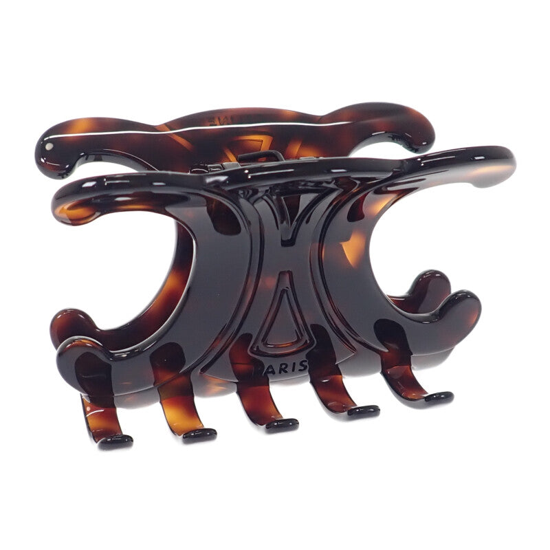 セリーヌ CELINE ラージヘアクロー ヘアクリップ 46Y856CST.19DT ヘアアクセサリー アセテート スチール ダークハバナ ブラウン レディース【中古】【Aランク】