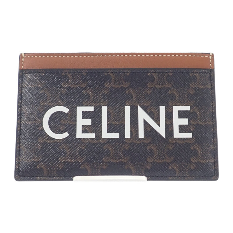 セリーヌ CELINE カードホルダー プリント トリオンフキャンバス 10B702CLY.04LU カードケース レザー ブラウン レディース【中古】【Aランク】