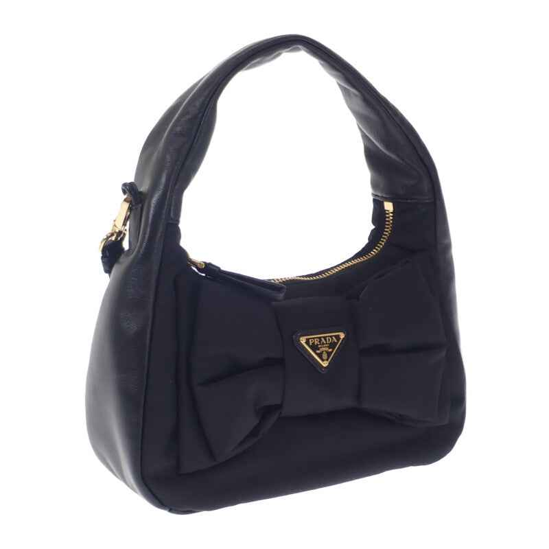 プラダ PRADA リボン ミニ 1BC241_RP0C_F0002_V_OXO 2WAYバッグ レザー ナイロン ブラック ゴールド金具 レディース【中古】【Aランク】