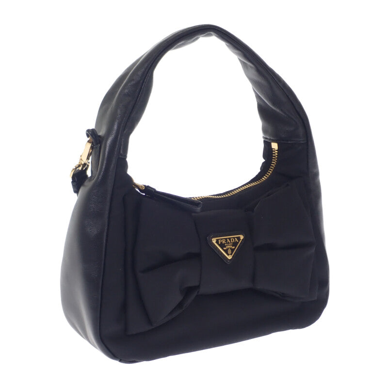 プラダ PRADA リボン ミニ 1BC241_RP0C_F0002_V_OXO 2WAYバッグ レザー ナイロン ブラック ゴールド金具 レディース【中古】【Aランク】