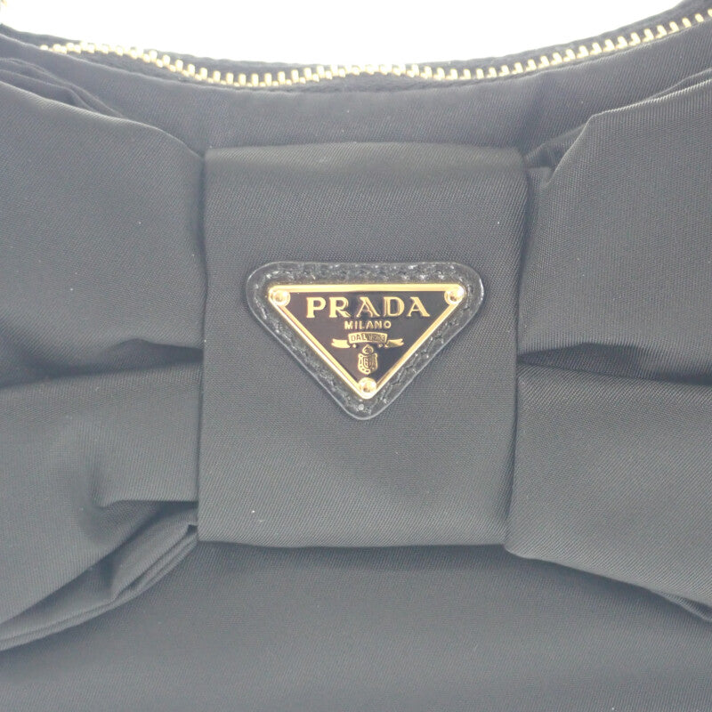 PRADA Ribbon Mini 1BC241_RP0C_F0002_V_OXO 2-Way Bag Leather Nylon Black Gold Hardware Ladies 【Used】【A rank】