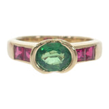 デザインジュエリー 14号 リング K18イエローゴールド グリーンガーネット ルビー レディース【中古】【Aランク】