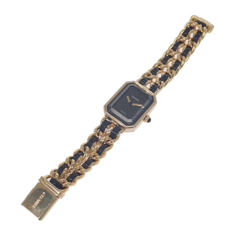シャネル CHANEL プルミエール S H0001 腕時計 GP レザー ゴールド クオーツ ブラック文字盤 レディース【中古】【ABランク】