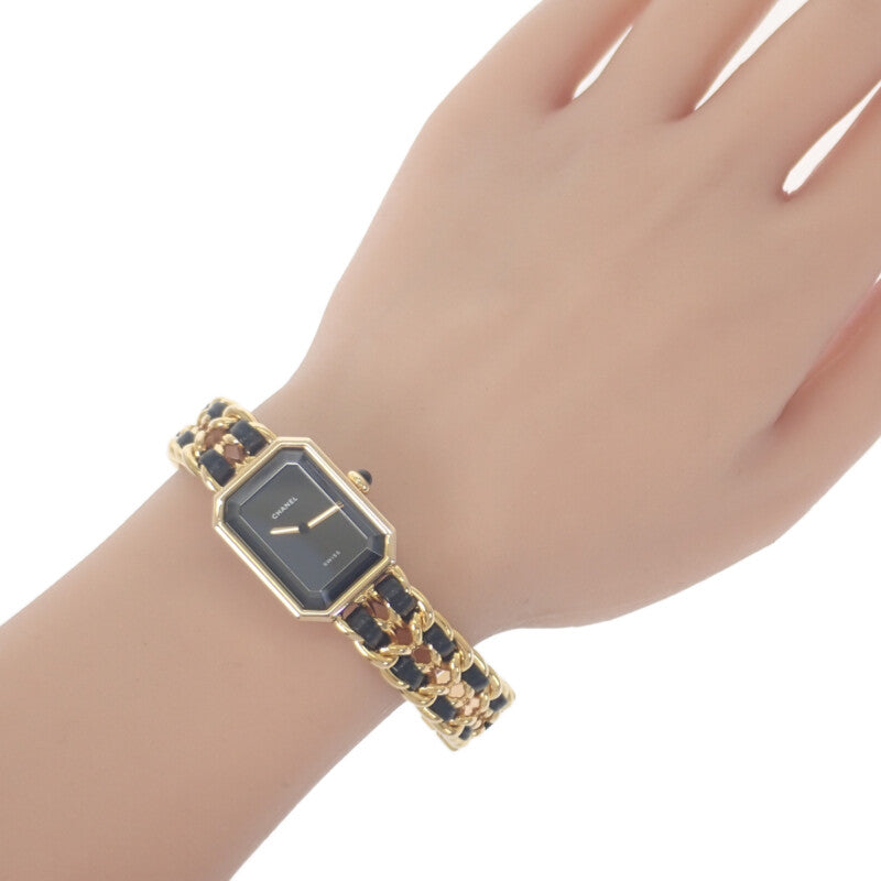 香奈兒 CHANEL Première S H0001 腕錶 GP 皮革 金色 石英 黑色錶盤 女士【中古】【AB級】