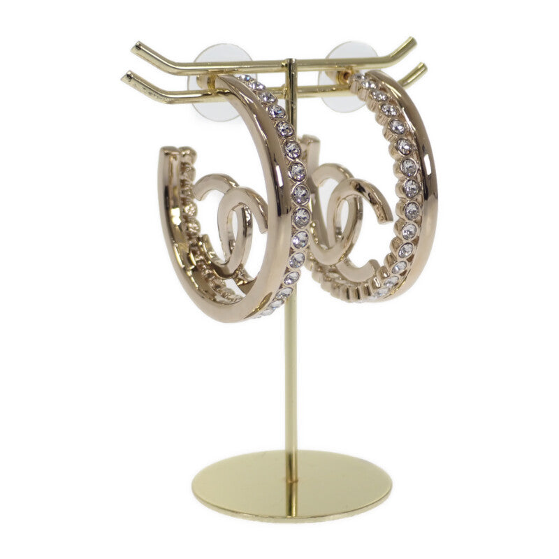 シャネル CHANEL CC フープ ピアス メタル ストラス ゴールド