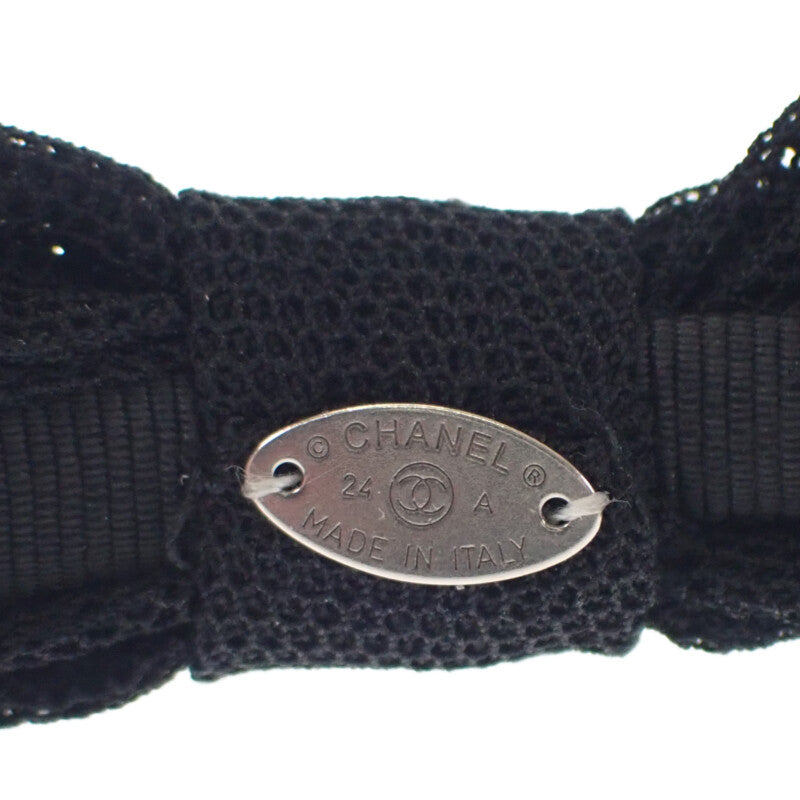 シャネル CHANEL CC リボン カチューシャ ヘアアクセサリー ストロー ラインストーン メッシュ ブラック シルバー レディース【中古】【Aランク】
