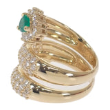 K18YG デザインジュエリー スパイラル リング K18イエローゴールド 14号 ダイヤモンド エメラルド レディース【中古】【Aランク】