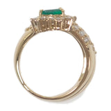 K18YG デザインジュエリー スパイラル リング K18イエローゴールド 14号 ダイヤモンド エメラルド レディース【中古】【Aランク】