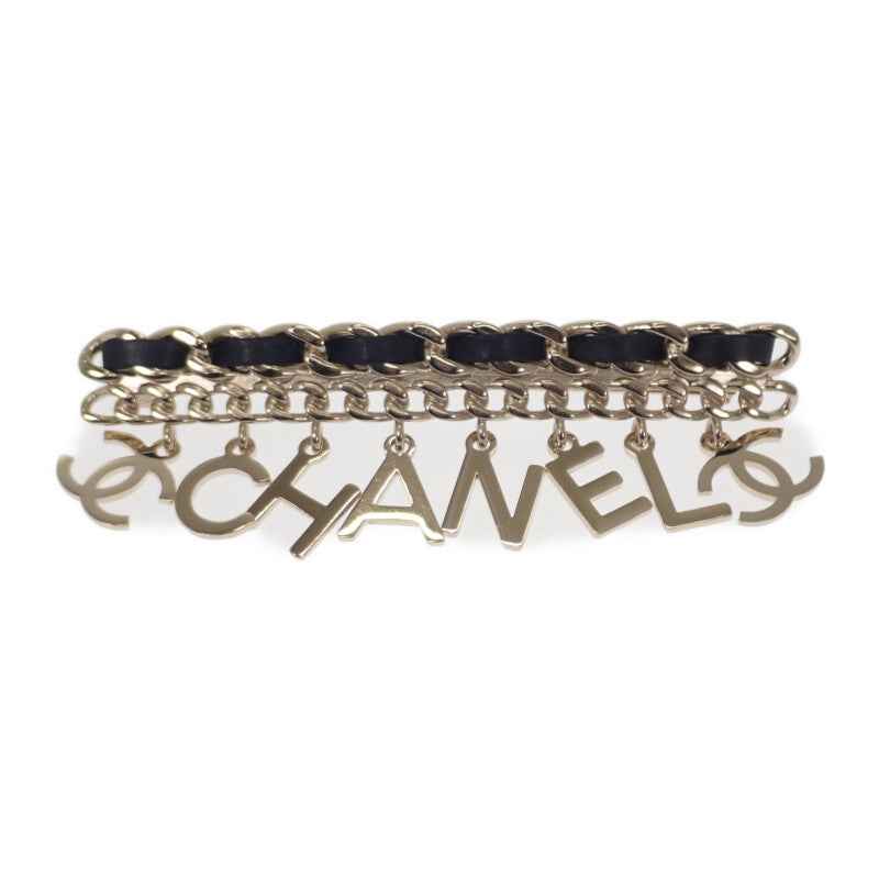 シャネル CHANEL CCロゴチェーン ブローチ メタル レザー ゴールド ブラック レディース【中古】【ABランク】