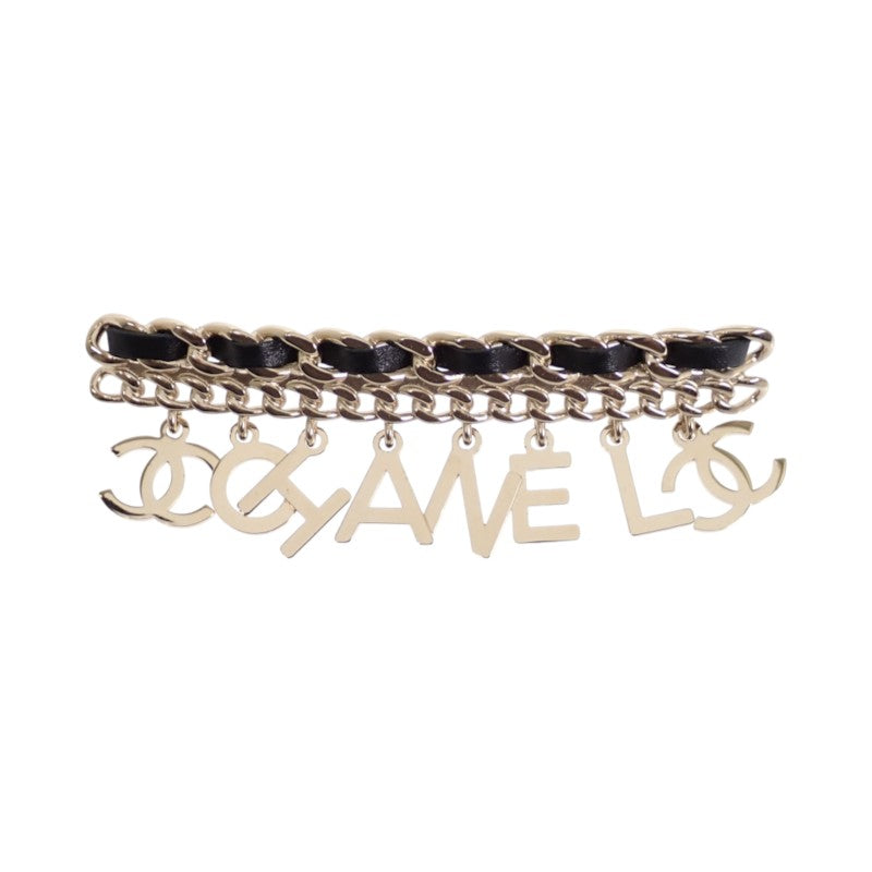 シャネル CHANEL CCロゴチェーン B19P ブローチ メタル レザー ゴールド ブラック レディース【中古】【ABランク】