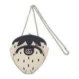 グッチ GUCCI ストロベリーポシェット 719725 ショルダーバッグ レザー ホワイト ブラック シルバー金具 レディース【中古】【Aランク】