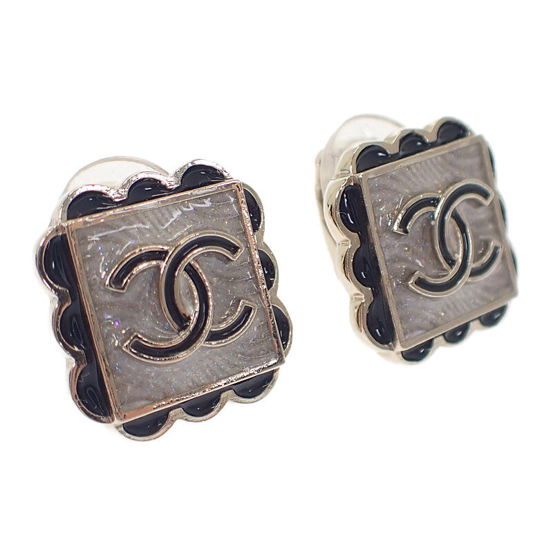 シャネル CHANEL スクエアココマーク ABE425_B18071_NZT06 イヤリング メタル レジン ホワイト ブラック シルバー金具 レディース【中古】【Aランク】