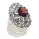 デザイン ジュエリー 9号 リング K18ホワイトゴールド ガーネット ダイヤモンド レディース【中古】【Aランク】