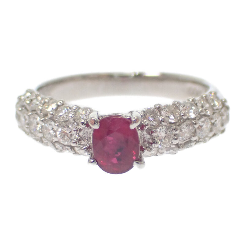 デザイン ジュエリー オーバルカット 9号 リング Pt900プラチナ ルビー ダイヤモンド レディース【中古】【Aランク】