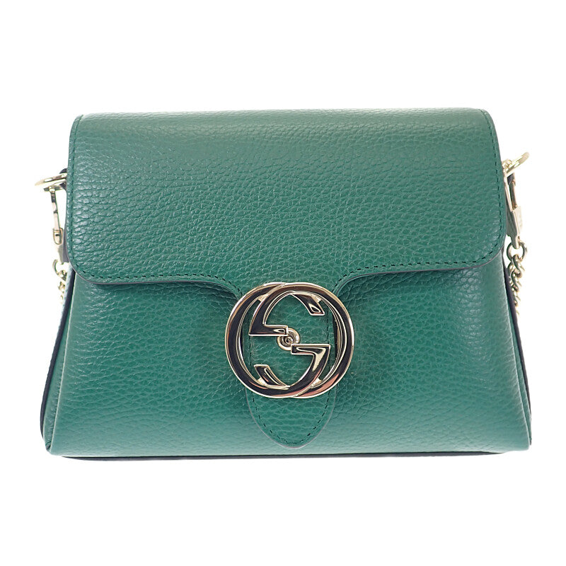 グッチ GUCCI インターロッキングG 607720 ショルダーバッグ カーフ グリーン レディース【中古】【Aランク】