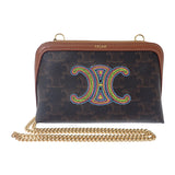 セリーヌ CELINE チェーン付きクラッチ キュイルトリオンフ 小さめ 10E382EGK.14ML ショルダーバッグ PVC ブラウン ゴールド金具 レディース【中古】【Aランク】