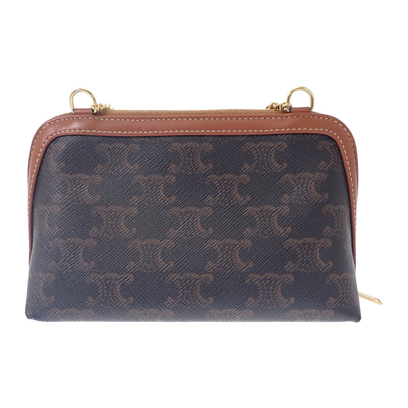 セリーヌ CELINE チェーン付きクラッチ キュイルトリオンフ 小さめ 10E382EGK.14ML ショルダーバッグ PVC ブラウン ゴールド金具 レディース【中古】【Aランク】