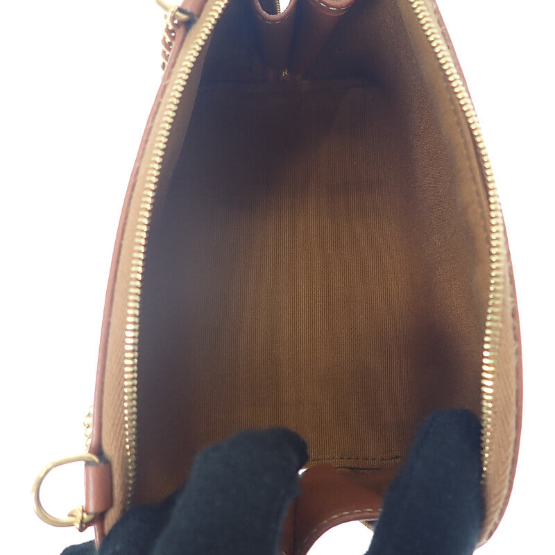 CELINE 賽琳鍊條手拿包 Cuir Triomphe 小型 10E382EGK.14ML 單肩包 PVC 棕色 金色五金 女士【中古】【A級】