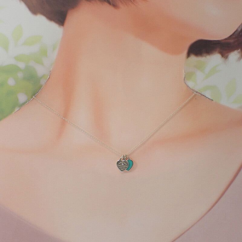 TIFFANY&Co. 蒂芙尼 藍色 雙心吊牌 Return to Tiffany 小號 70951541 項鍊 純銀 銀色 女士【二手】【A級】