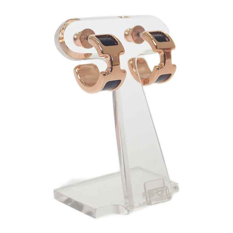 エルメス HERMES オランプPM ピアス ボックスカーフ メタル ブラック ピンクゴールド レディース【中古】【Aランク】