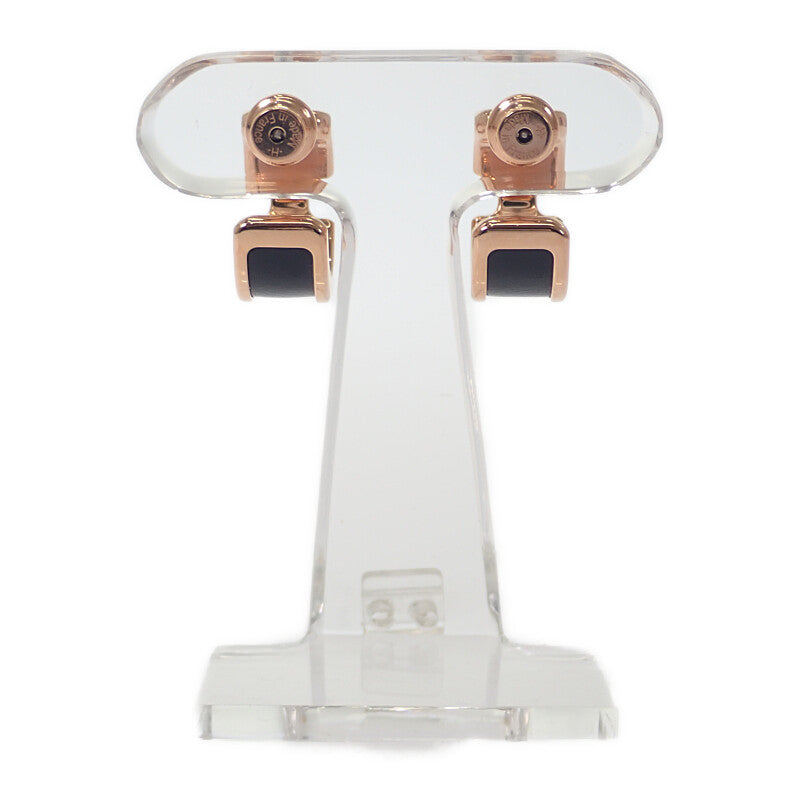 エルメス HERMES オランプPM ピアス ボックスカーフ メタル ブラック ピンクゴールド レディース【中古】【Aランク】