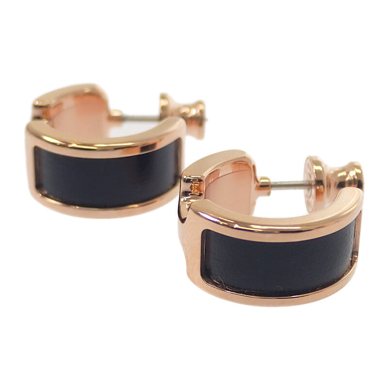 エルメス HERMES オランプPM ピアス ボックスカーフ メタル ブラック ピンクゴールド レディース【中古】【Aランク】