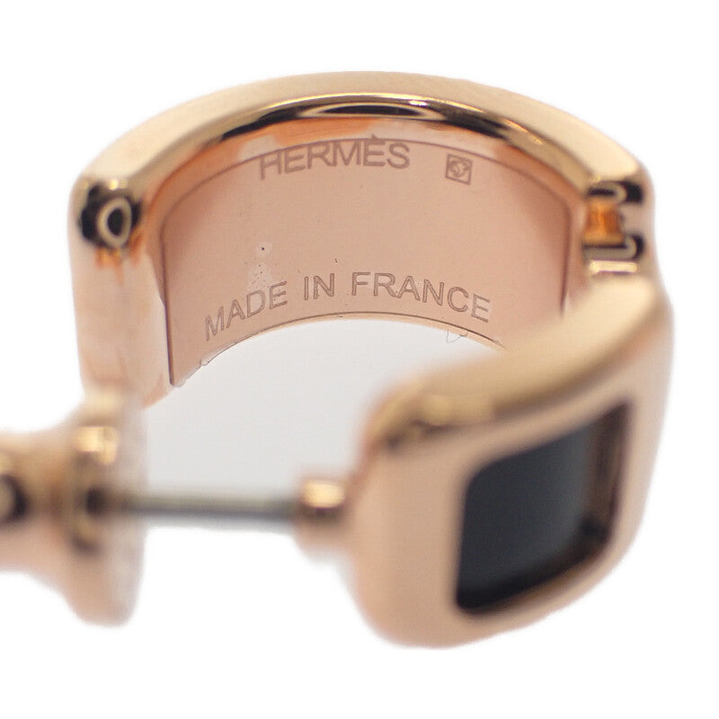 エルメス HERMES オランプPM ピアス ボックスカーフ メタル ブラック ピンクゴールド レディース【中古】【Aランク】