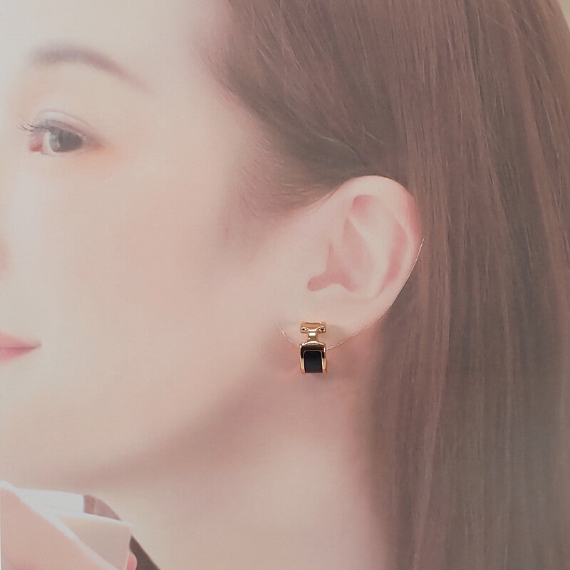 エルメス HERMES オランプPM ピアス ボックスカーフ メタル ブラック ピンクゴールド レディース【中古】【Aランク】