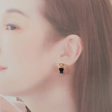 エルメス HERMES オランプPM ピアス ボックスカーフ メタル ブラック ピンクゴールド レディース【中古】【Aランク】