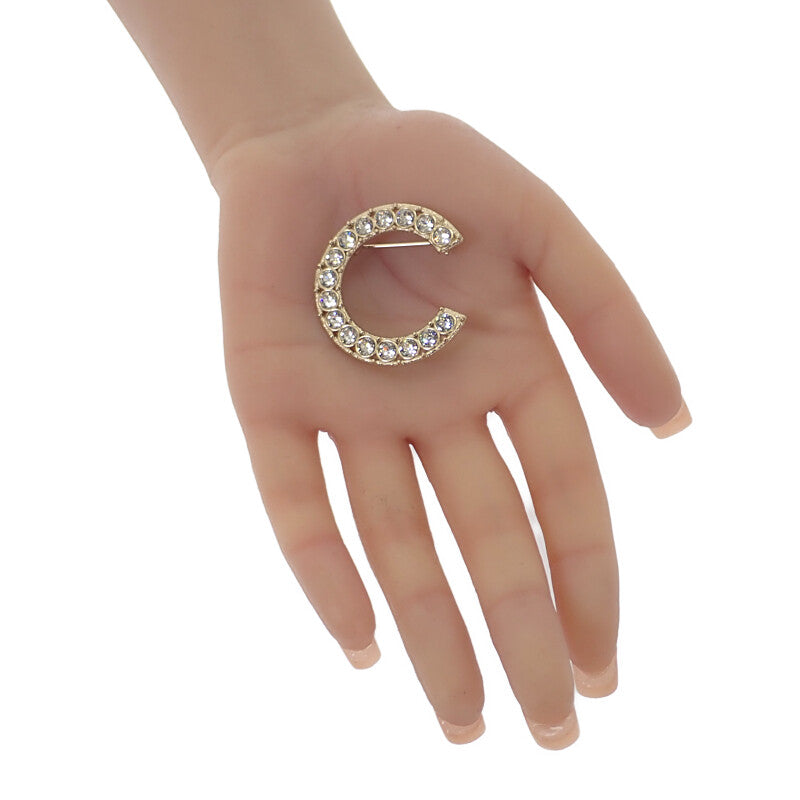 香奈兒 CHANEL Logo 水晶 AB1368 胸針 金色 金屬 女款【二手】【A級】