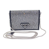 プラダ PRADA ストラップ付き 1MR024_2AWL_F0T7O カードケース シルク ブラック シルバー金具 レディース【中古】【Aランク】