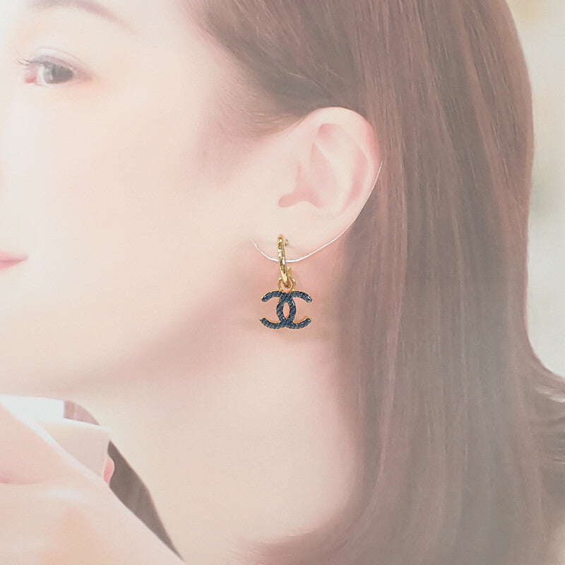 香奈兒 CHANEL 牛仔圈圈耳環 可可標誌 ABC741 金屬 金色 女款【中古】【A級品】