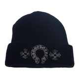 クロムハーツ CHROME HEARTS ウールワッチキャップ ホースシュー ビーニー ニットキャップ ウール ブラック OS メンズ レディース【中古】【ABランク】