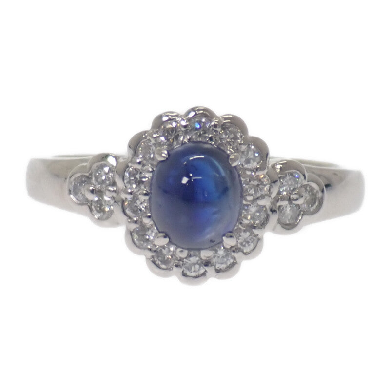 デザインジュエリー カボション 13号 リング Pt900プラチナ ブルー サファイヤ ダイヤモンド レディース【中古】【Aランク】