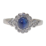 デザインジュエリー カボション 13号 リング Pt900プラチナ ブルー サファイヤ ダイヤモンド レディース【中古】【Aランク】