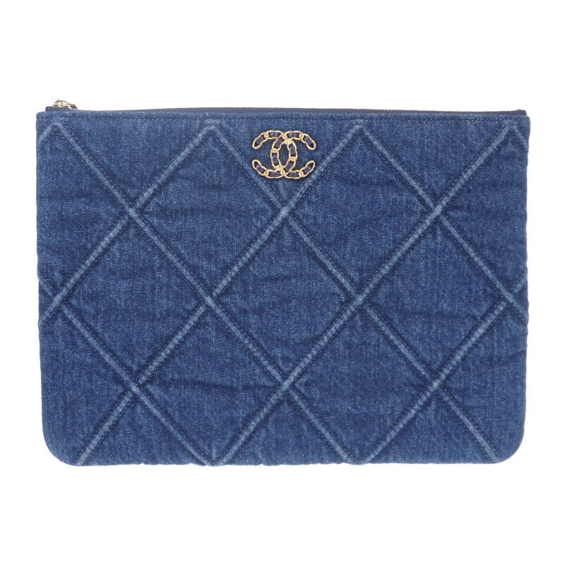 シャネル CHANEL 19 ディズヌフ ポーチ クラッチバッグ デニム ブルー ゴールド金具 メンズ レディース【中古】【Aランク】