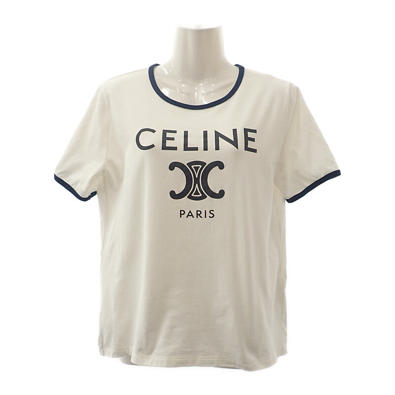 セリーヌ CELINE PARIS L 2X872671Q.01NB 半袖Tシャツ コットン ホワイト ネイビー レディース【中古】【Aランク】