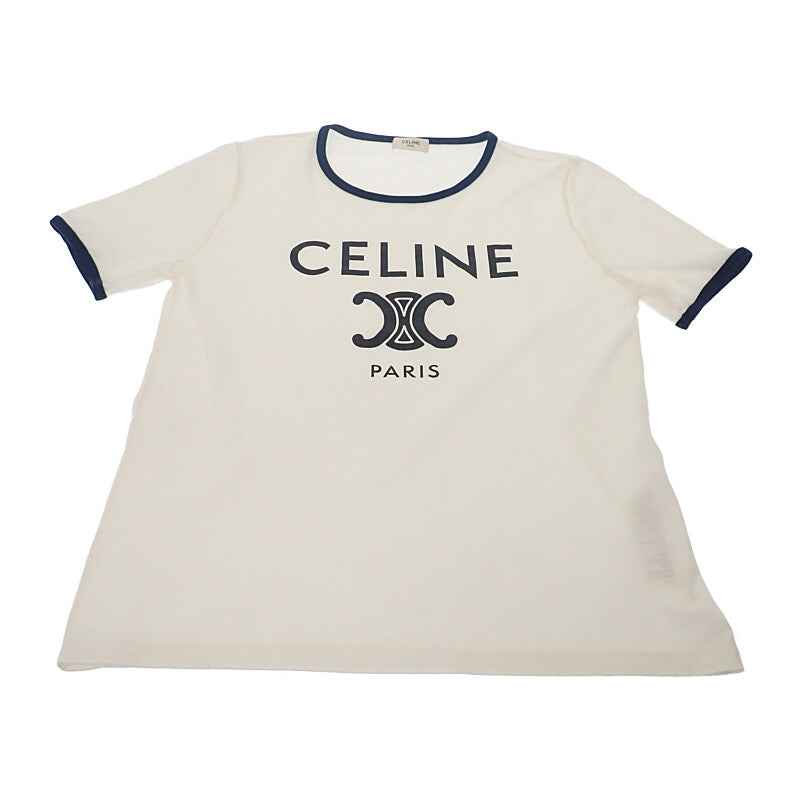 セリーヌ CELINE PARIS L 2X872671Q.01NB 半袖Tシャツ コットン ホワイト ネイビー レディース【中古】【Aランク】
