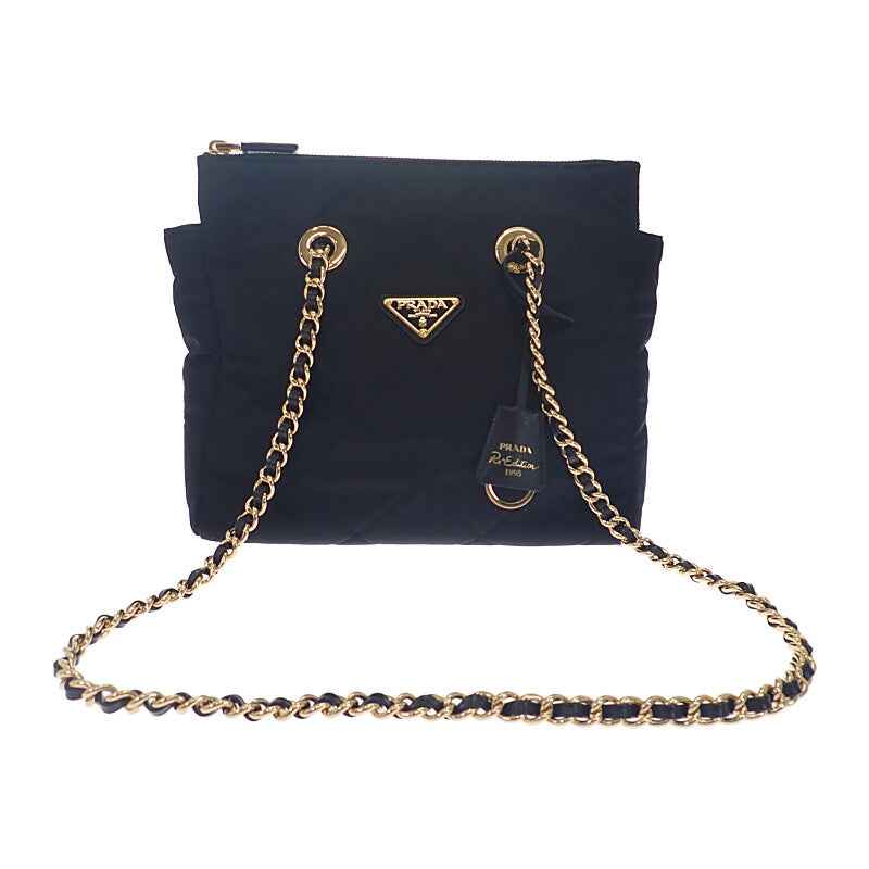 プラダ PRADA Re-Edition 1995 チェーンショルダー 1BG4682A0SF0002 ショルダーバッグ トートバッグ ナイロン ブラック ゴールド金具 レディース【中古】【Aランク】