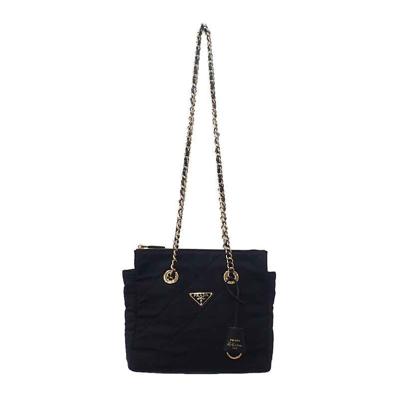 プラダ PRADA Re-Edition 1995 チェーンショルダー 1BG4682A0SF0002 ショルダーバッグ トートバッグ ナイロン ブラック ゴールド金具 レディース【中古】【Aランク】
