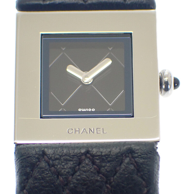 香奈兒 CHANEL Matelasse H0116 腕錶 不鏽鋼 皮革 黑色 銀色 石英機芯 黑色錶盤 銀色五金 女款【中古】【AB級】