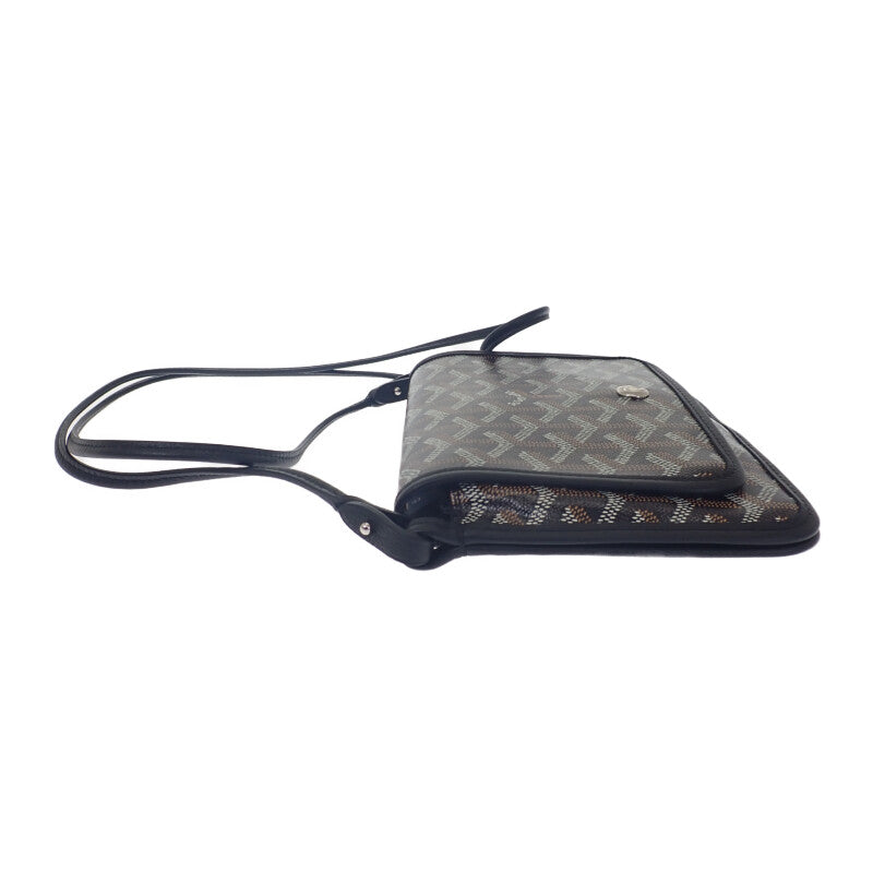 ゴヤール GOYARD プリュメポーチウォレット ヘリンボーン ポシェット 長財布 レザー コーティングキャンバス ブラック レディース【中古】【SAランク】