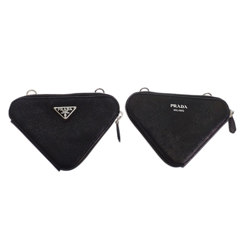 プラダ PRADA トライアングルミニポーチ 1NR015 2WAYバッグ サフィアーノ ブラック シルバー金具 レディース【中古】【ABランク】