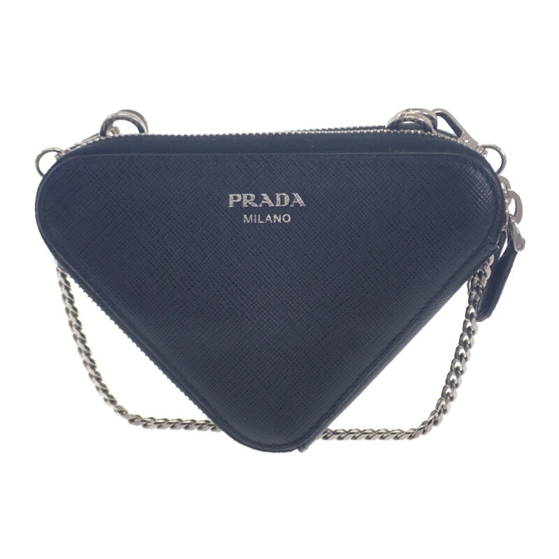プラダ PRADA トライアングルミニポーチ 1NR015 2WAYバッグ サフィアーノ ブラック シルバー金具 レディース【中古】【ABランク】