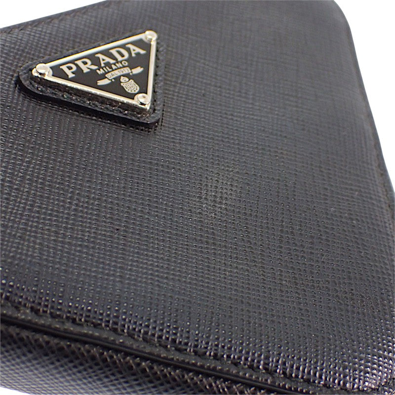 プラダ PRADA トライアングルミニポーチ 1NR015 2WAYバッグ サフィアーノ ブラック シルバー金具 レディース【中古】【ABランク】