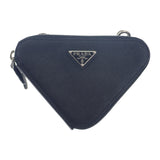 プラダ PRADA トライアングルミニポーチ 1NR015 2WAYバッグ サフィアーノ ブラック シルバー金具 レディース【中古】【ABランク】
