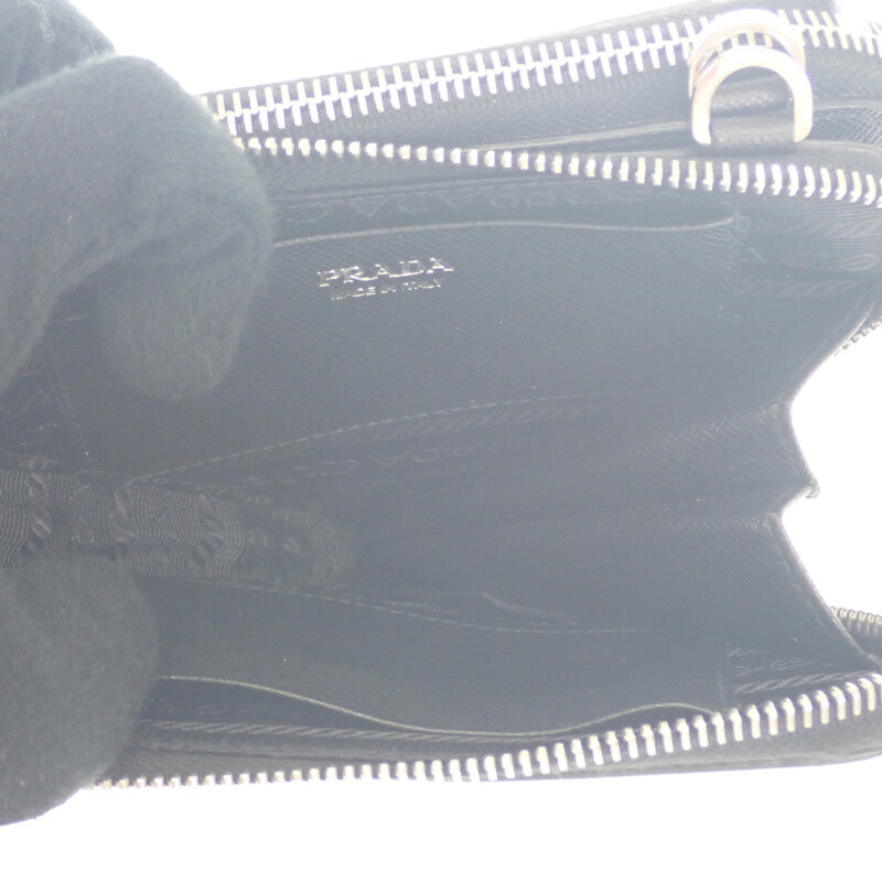 プラダ PRADA トライアングルミニポーチ 1NR015 2WAYバッグ サフィアーノ ブラック シルバー金具 レディース【中古】【ABランク】